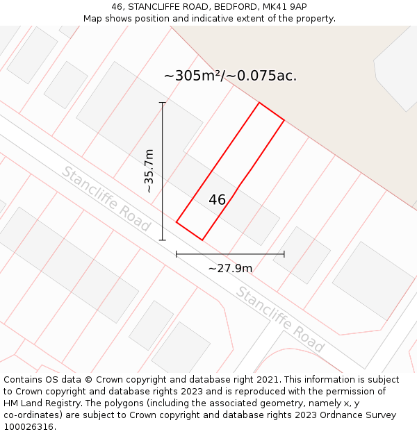 46, STANCLIFFE ROAD, BEDFORD, MK41 9AP: Plot and title map