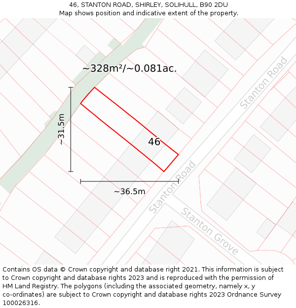 46, STANTON ROAD, SHIRLEY, SOLIHULL, B90 2DU: Plot and title map