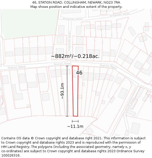 46, STATION ROAD, COLLINGHAM, NEWARK, NG23 7RA: Plot and title map