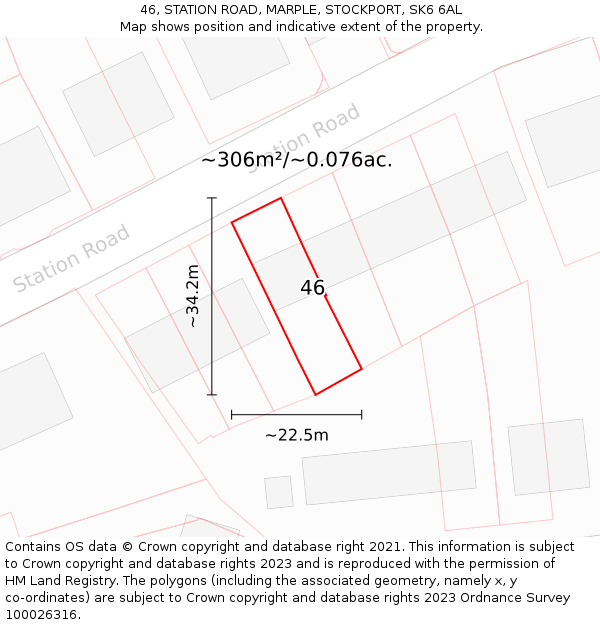 46, STATION ROAD, MARPLE, STOCKPORT, SK6 6AL: Plot and title map