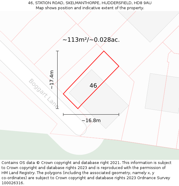 46, STATION ROAD, SKELMANTHORPE, HUDDERSFIELD, HD8 9AU: Plot and title map