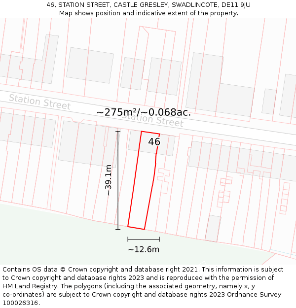 46, STATION STREET, CASTLE GRESLEY, SWADLINCOTE, DE11 9JU: Plot and title map