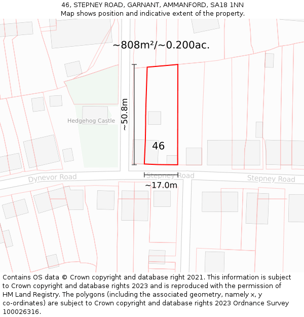 46, STEPNEY ROAD, GARNANT, AMMANFORD, SA18 1NN: Plot and title map