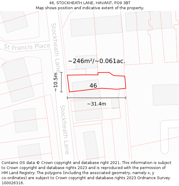 46, STOCKHEATH LANE, HAVANT, PO9 3BT: Plot and title map