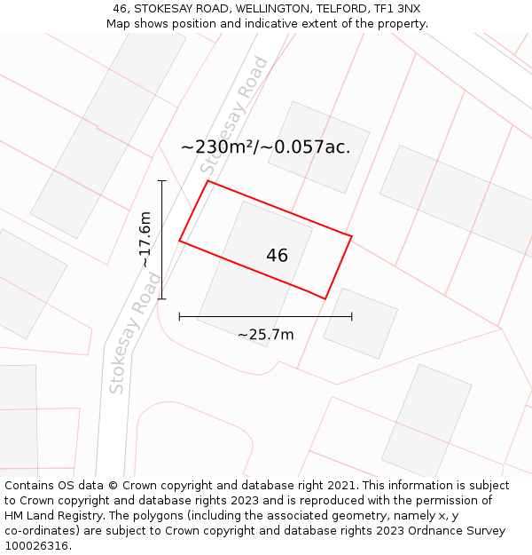 46, STOKESAY ROAD, WELLINGTON, TELFORD, TF1 3NX: Plot and title map