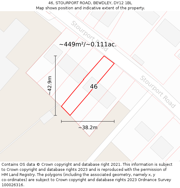 46, STOURPORT ROAD, BEWDLEY, DY12 1BL: Plot and title map