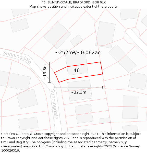 46, SUNNINGDALE, BRADFORD, BD8 0LX: Plot and title map