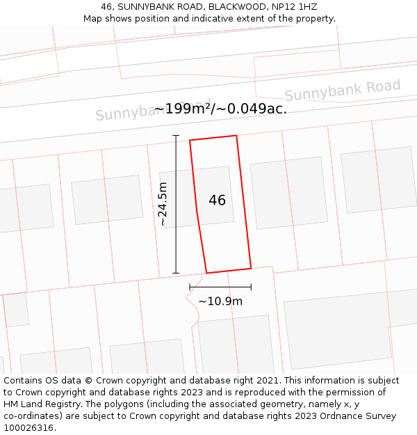 46, SUNNYBANK ROAD, BLACKWOOD, NP12 1HZ: Plot and title map