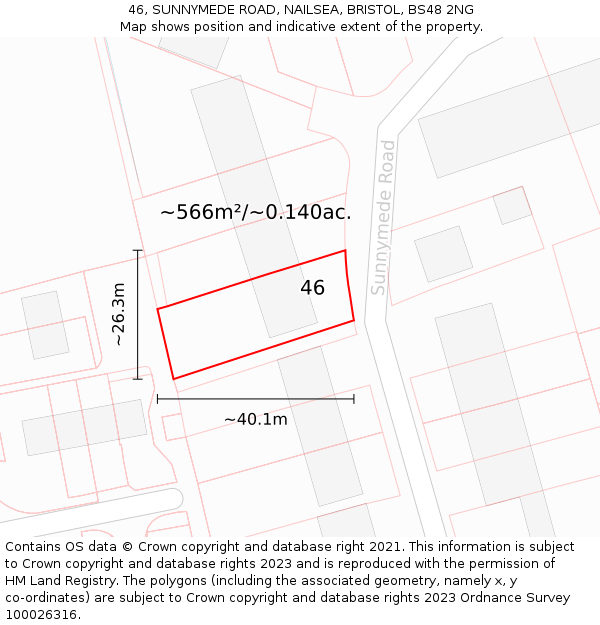 46, SUNNYMEDE ROAD, NAILSEA, BRISTOL, BS48 2NG: Plot and title map