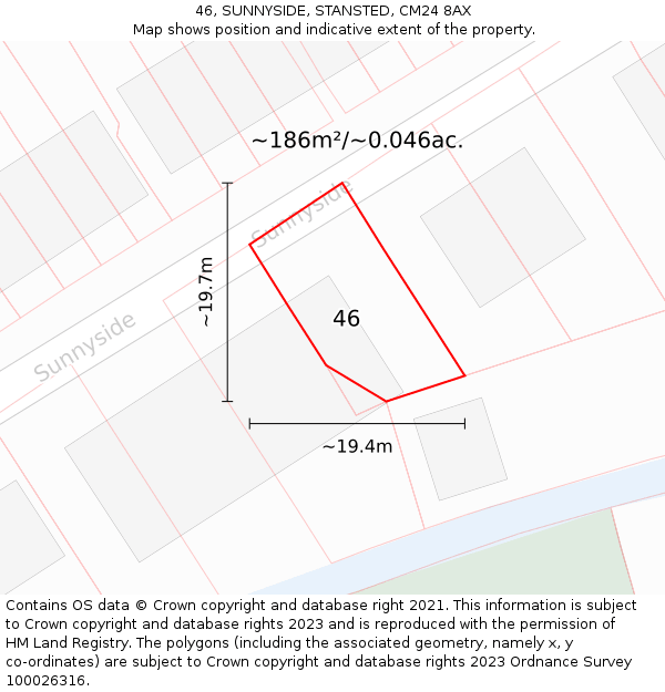 46, SUNNYSIDE, STANSTED, CM24 8AX: Plot and title map