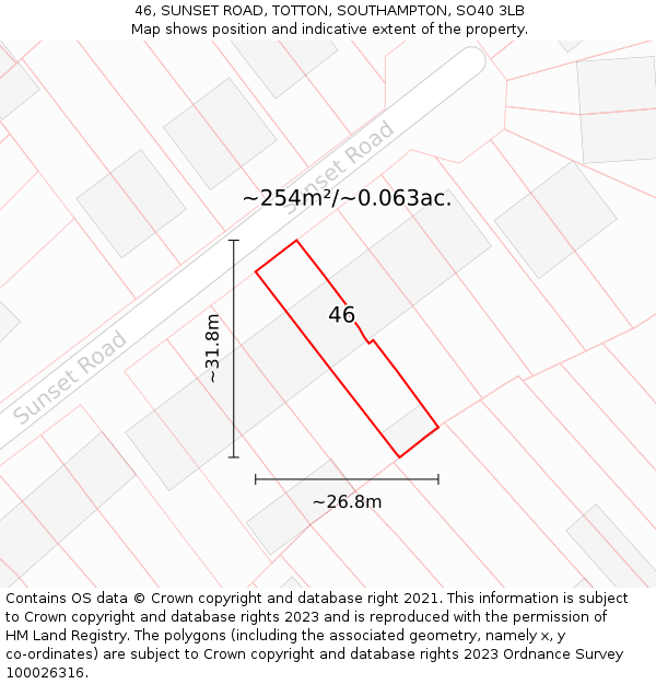 46, SUNSET ROAD, TOTTON, SOUTHAMPTON, SO40 3LB: Plot and title map