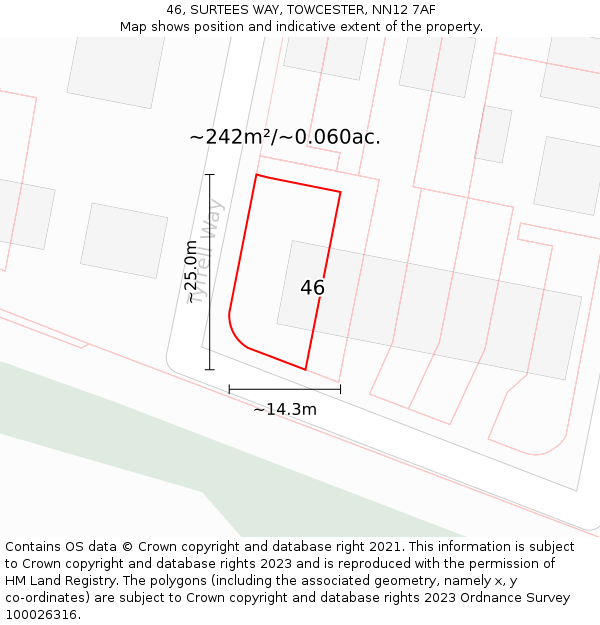 46, SURTEES WAY, TOWCESTER, NN12 7AF: Plot and title map