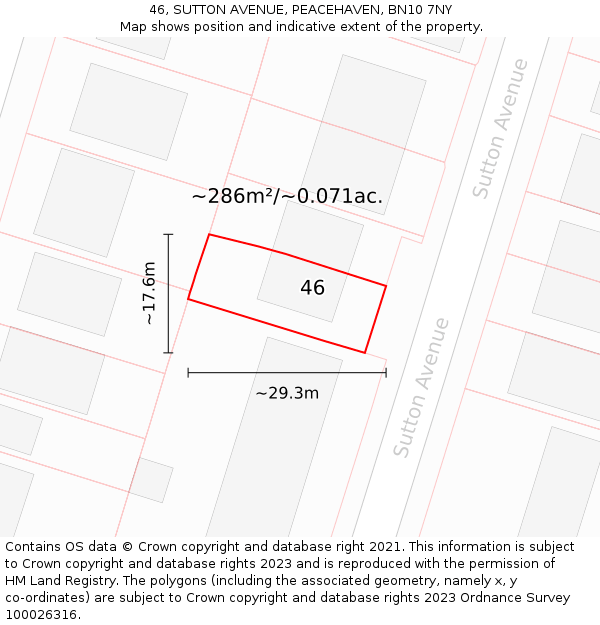 46, SUTTON AVENUE, PEACEHAVEN, BN10 7NY: Plot and title map