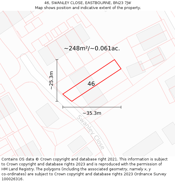 46, SWANLEY CLOSE, EASTBOURNE, BN23 7JW: Plot and title map