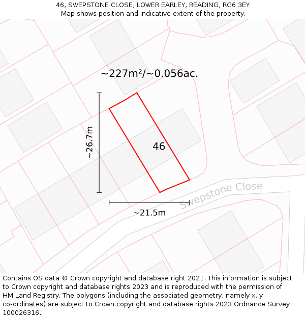 46, SWEPSTONE CLOSE, LOWER EARLEY, READING, RG6 3EY: Plot and title map