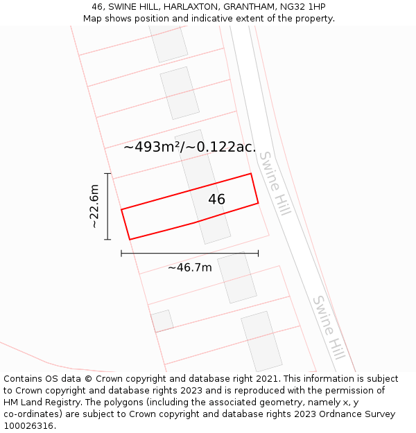 46, SWINE HILL, HARLAXTON, GRANTHAM, NG32 1HP: Plot and title map