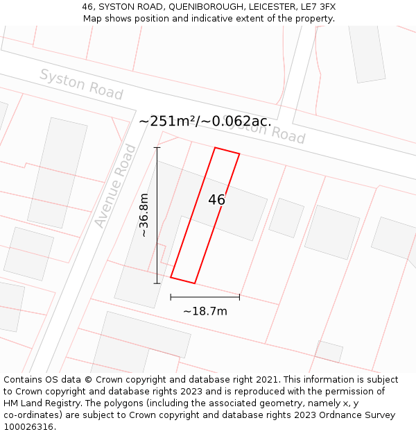 46, SYSTON ROAD, QUENIBOROUGH, LEICESTER, LE7 3FX: Plot and title map