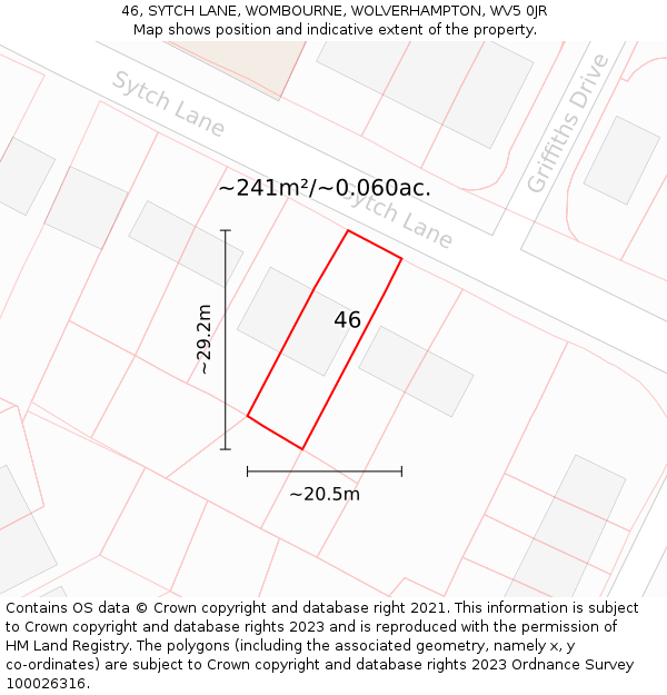 46, SYTCH LANE, WOMBOURNE, WOLVERHAMPTON, WV5 0JR: Plot and title map