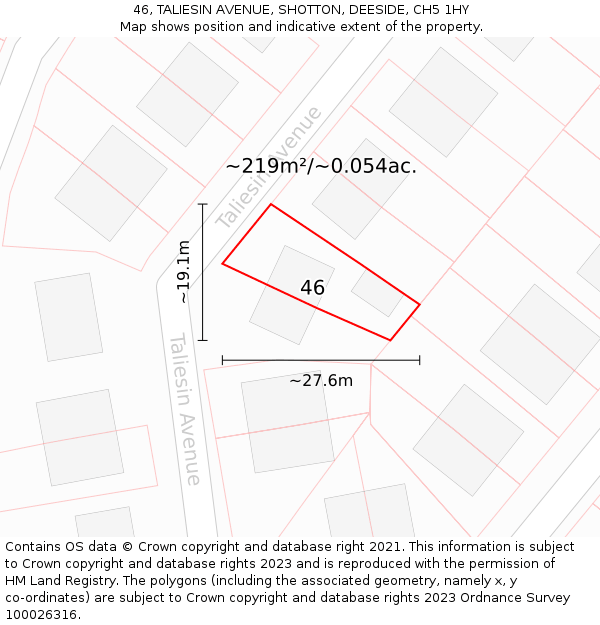 46, TALIESIN AVENUE, SHOTTON, DEESIDE, CH5 1HY: Plot and title map