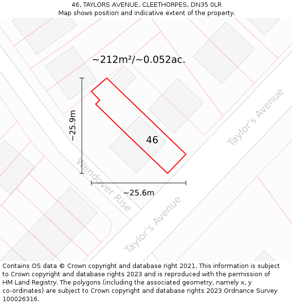 46, TAYLORS AVENUE, CLEETHORPES, DN35 0LR: Plot and title map