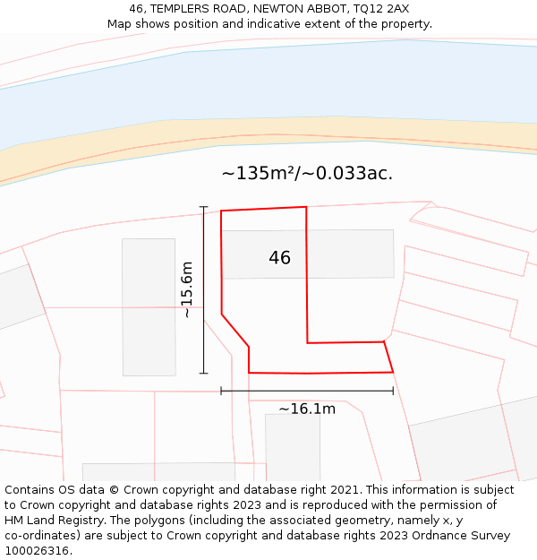 46, TEMPLERS ROAD, NEWTON ABBOT, TQ12 2AX: Plot and title map