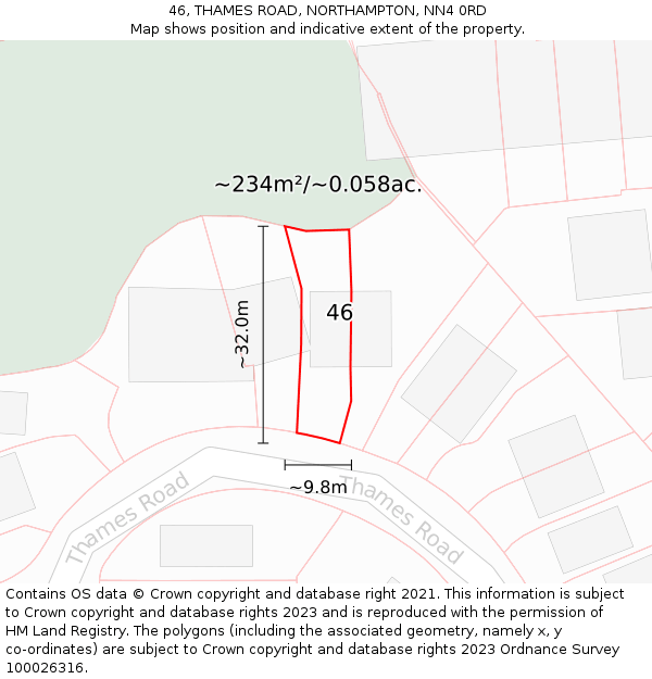 46, THAMES ROAD, NORTHAMPTON, NN4 0RD: Plot and title map