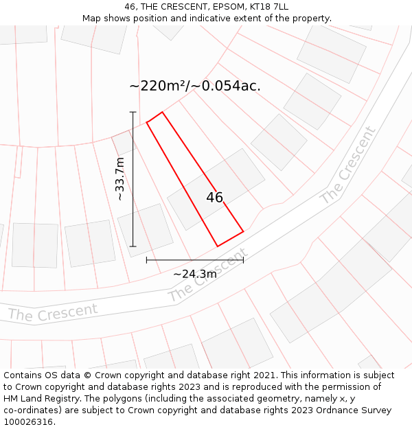 46, THE CRESCENT, EPSOM, KT18 7LL: Plot and title map