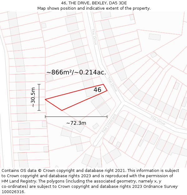 46, THE DRIVE, BEXLEY, DA5 3DE: Plot and title map