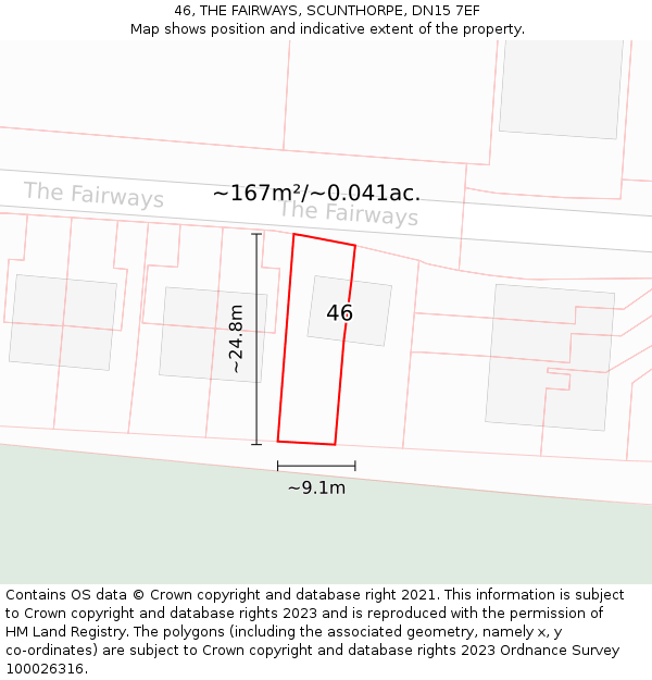 46, THE FAIRWAYS, SCUNTHORPE, DN15 7EF: Plot and title map
