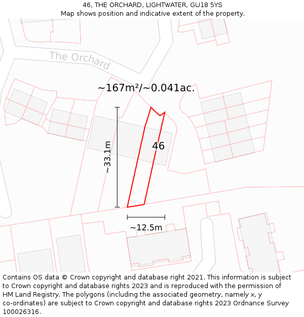 46, THE ORCHARD, LIGHTWATER, GU18 5YS: Plot and title map