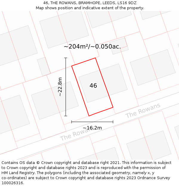 46, THE ROWANS, BRAMHOPE, LEEDS, LS16 9DZ: Plot and title map