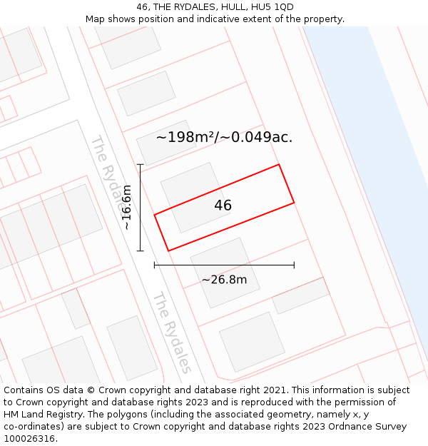 46, THE RYDALES, HULL, HU5 1QD: Plot and title map