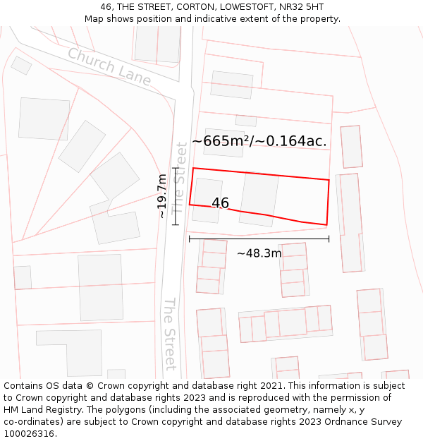 46, THE STREET, CORTON, LOWESTOFT, NR32 5HT: Plot and title map