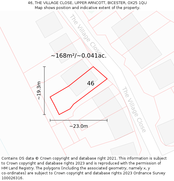 46, THE VILLAGE CLOSE, UPPER ARNCOTT, BICESTER, OX25 1QU: Plot and title map