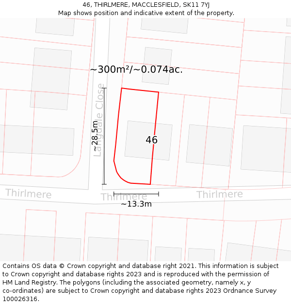 46, THIRLMERE, MACCLESFIELD, SK11 7YJ: Plot and title map