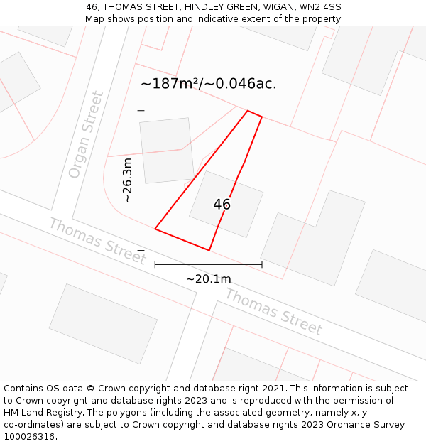 46, THOMAS STREET, HINDLEY GREEN, WIGAN, WN2 4SS: Plot and title map