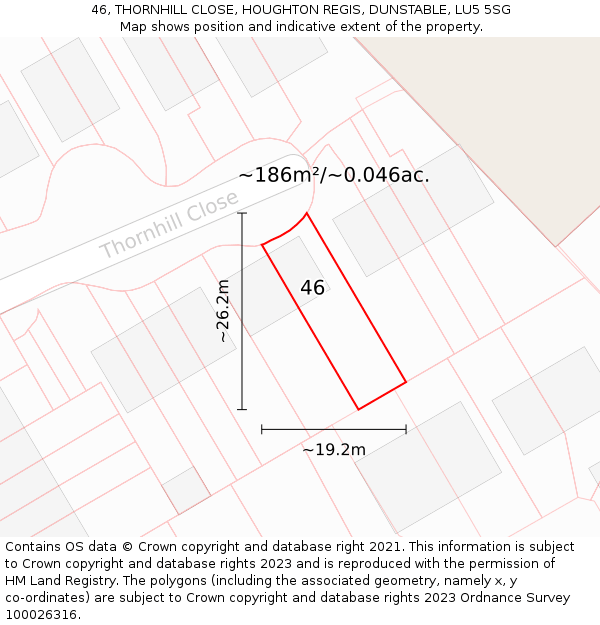 46, THORNHILL CLOSE, HOUGHTON REGIS, DUNSTABLE, LU5 5SG: Plot and title map