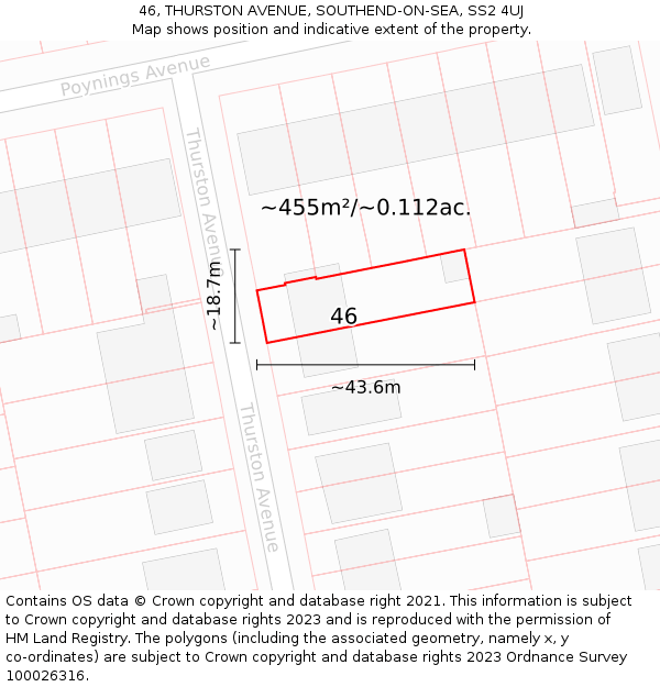 46, THURSTON AVENUE, SOUTHEND-ON-SEA, SS2 4UJ: Plot and title map