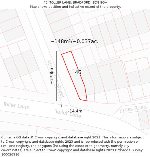 46, TOLLER LANE, BRADFORD, BD8 8QH: Plot and title map