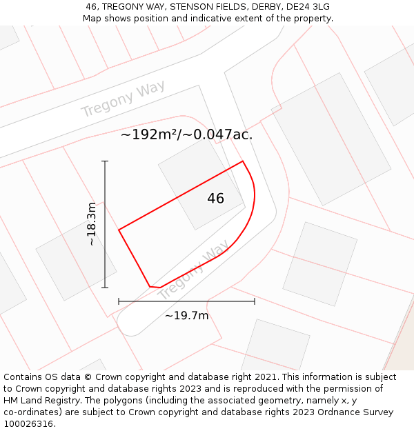 46, TREGONY WAY, STENSON FIELDS, DERBY, DE24 3LG: Plot and title map