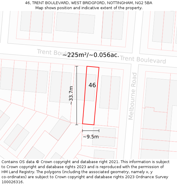 46, TRENT BOULEVARD, WEST BRIDGFORD, NOTTINGHAM, NG2 5BA: Plot and title map