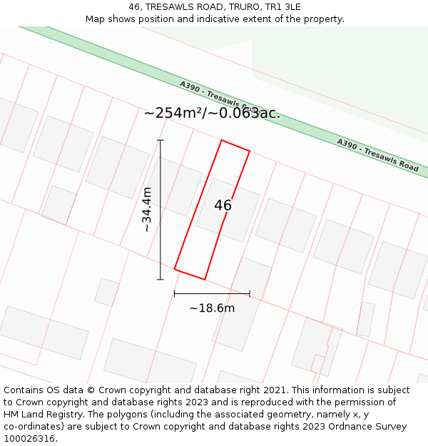 46, TRESAWLS ROAD, TRURO, TR1 3LE: Plot and title map