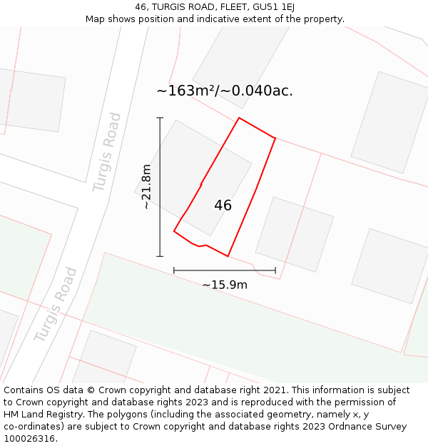 46, TURGIS ROAD, FLEET, GU51 1EJ: Plot and title map