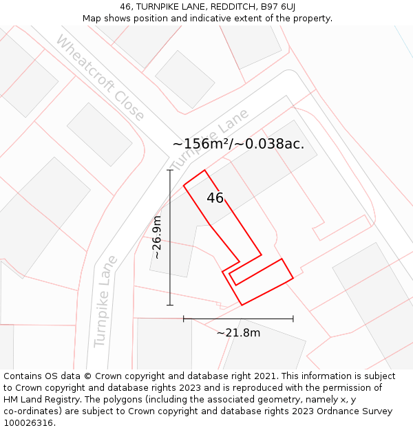 46, TURNPIKE LANE, REDDITCH, B97 6UJ: Plot and title map