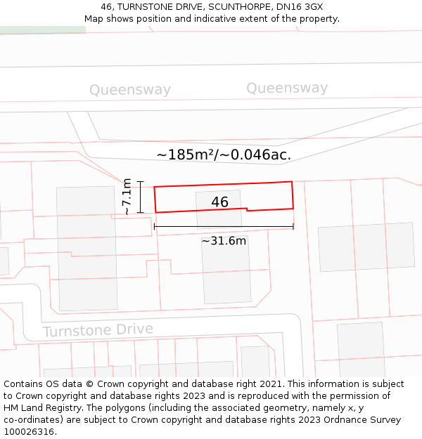 46, TURNSTONE DRIVE, SCUNTHORPE, DN16 3GX: Plot and title map