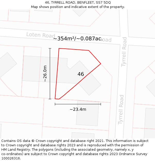 46, TYRRELL ROAD, BENFLEET, SS7 5DQ: Plot and title map