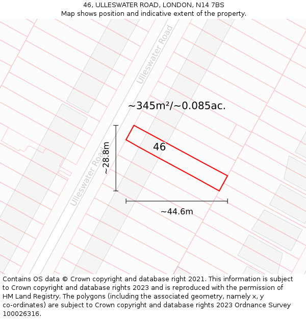 46, ULLESWATER ROAD, LONDON, N14 7BS: Plot and title map