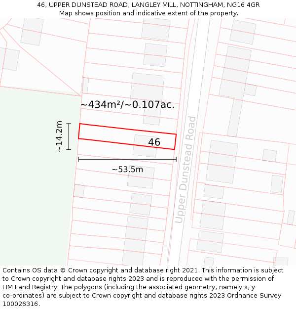 46, UPPER DUNSTEAD ROAD, LANGLEY MILL, NOTTINGHAM, NG16 4GR: Plot and title map