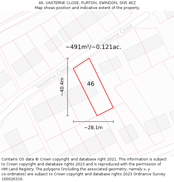 46, VASTERNE CLOSE, PURTON, SWINDON, SN5 4EZ: Plot and title map