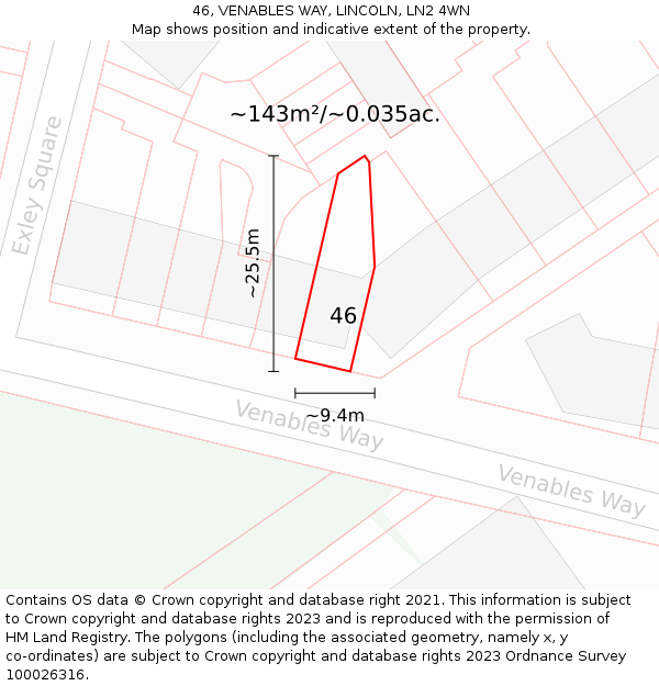 46, VENABLES WAY, LINCOLN, LN2 4WN: Plot and title map